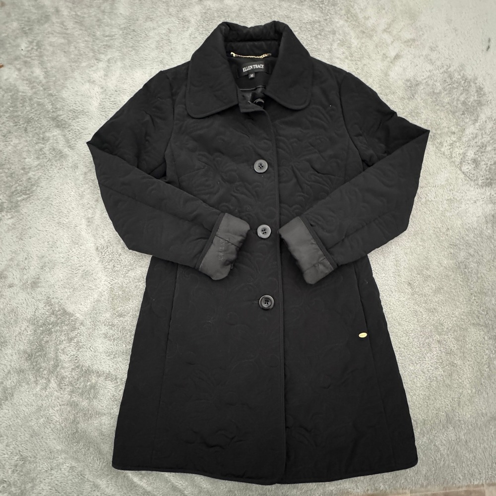 Ellen‎ Tracy Jacket Women's Size XS Black Super Stylish Button Front Quilted
